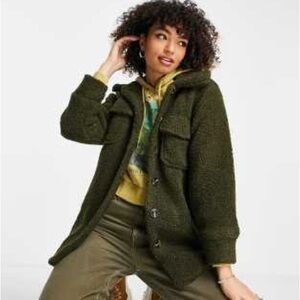 ASOS Violet Romance Sherpa Shacket in Khaki